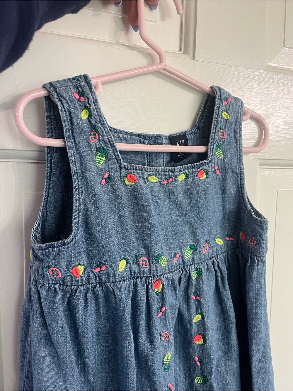 GAP chambray Denim Sundress with Neon Fruit Embroidery